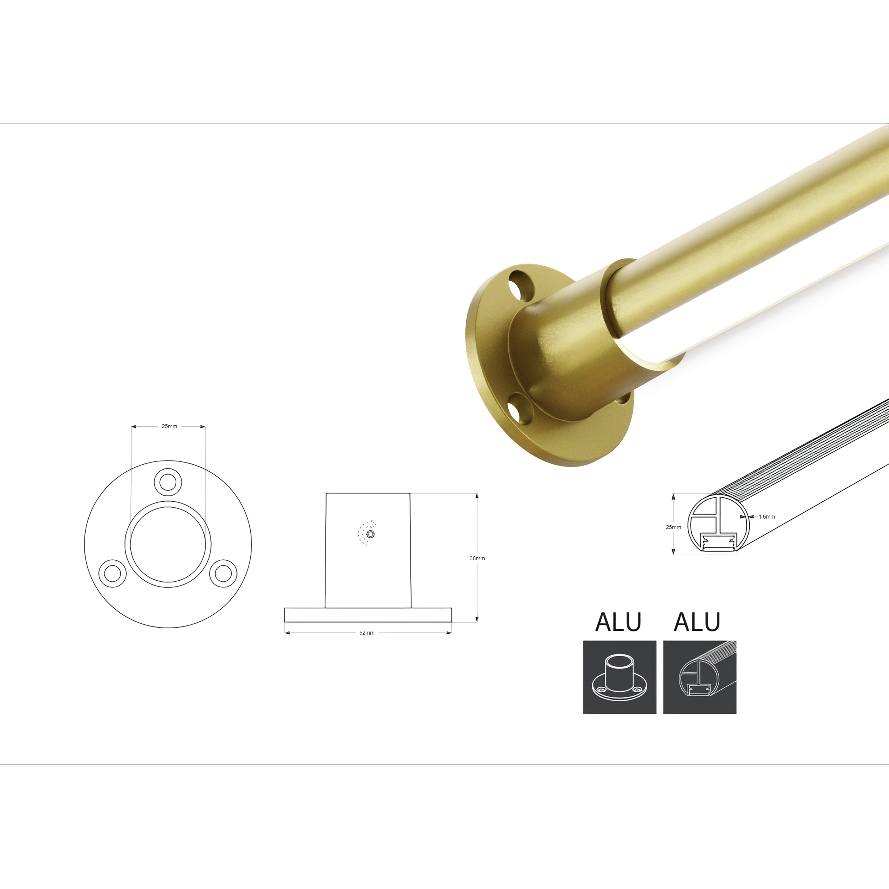 Ümar LED riidepuutoru PRO II Ø25mm, L1000mm